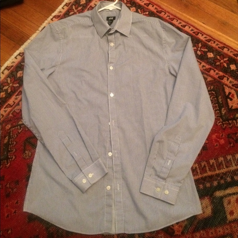 Navy, thin stripe oxford, H&M, medium