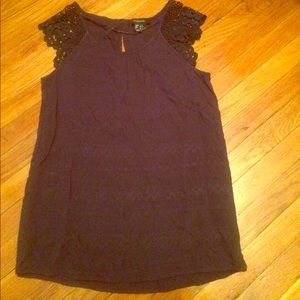 Navy, lacy shoulder top, size 6