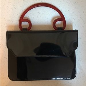 Vintage Patent Leather Purse Bakelite (?) Handle