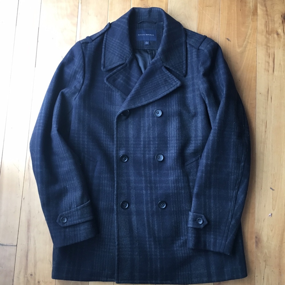 Blue and gray Banana Republic Peacoat
