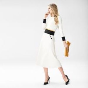 Whbm midi white skirt with black buttons 6P