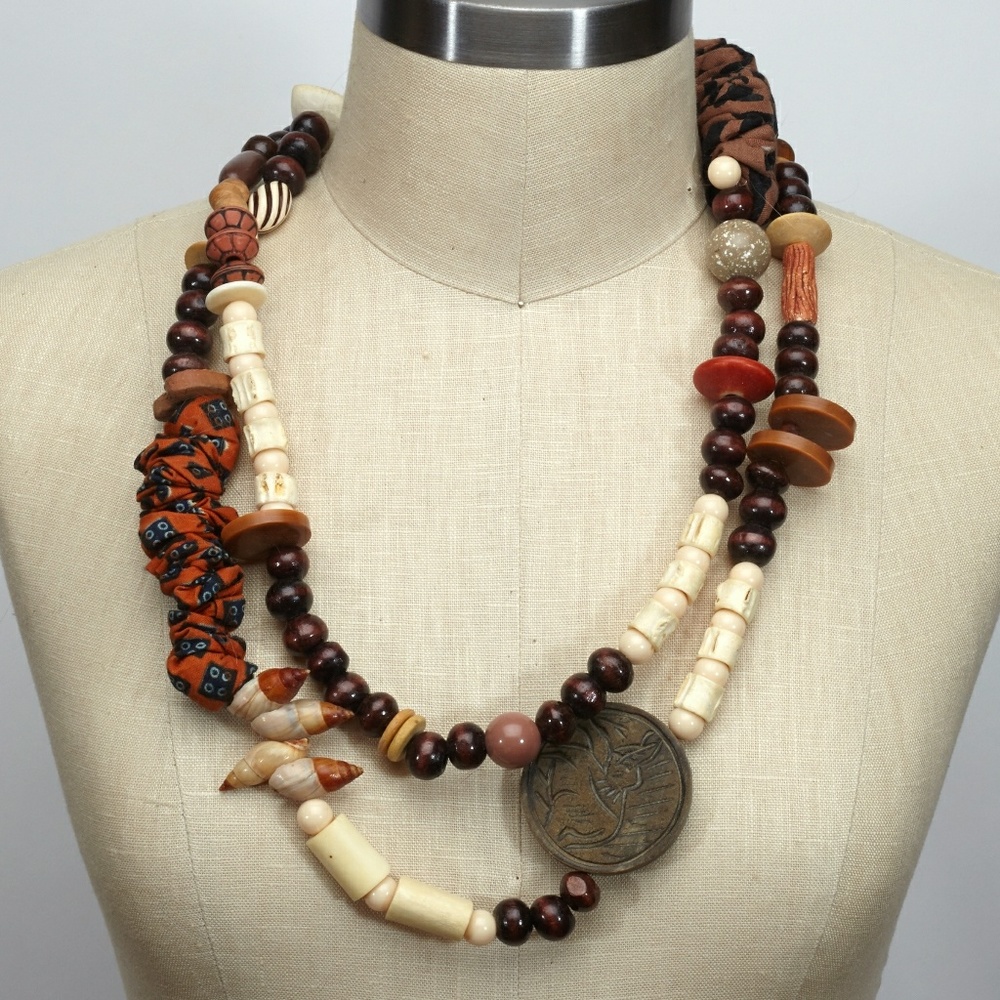 Mixed media necklace, natural materials, unique