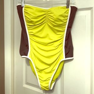 Ann Taylor LOFT Beach One Piece Yellow/Gray Sz 12