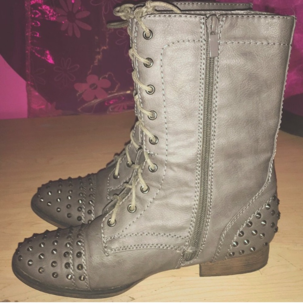 Gray spiked combat boots