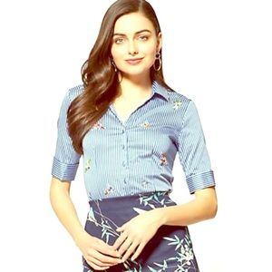 MADISON STRETCH SHIRT - EMBELLISHED - BLUE STRIPE