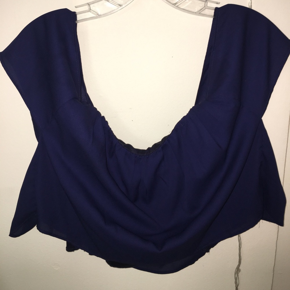 Tobi off-the-shoulder navy crop blouse