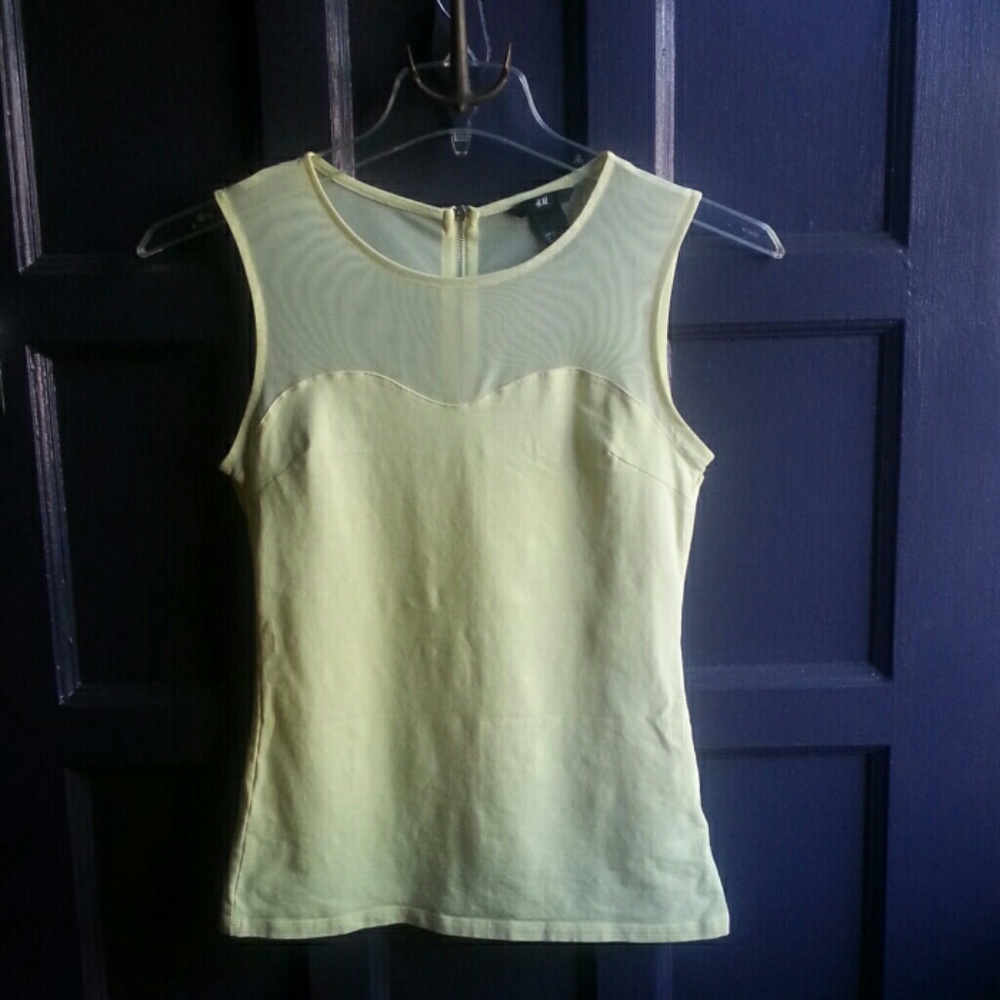 Pale yellow tank with sheer top & back silver zipp