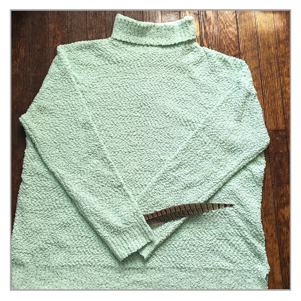 Mint Green Popcorn Knit Turtleneck Sweater