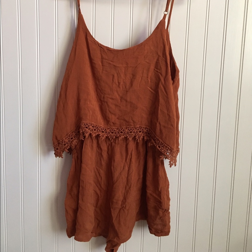 Forever 21 Cigar Romper with Crochet Trim