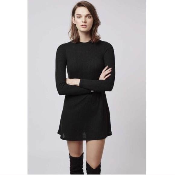 Topshop Dresses & Skirts - NWOT Topshop Black Ribbed Long Sleeve Mini Dress