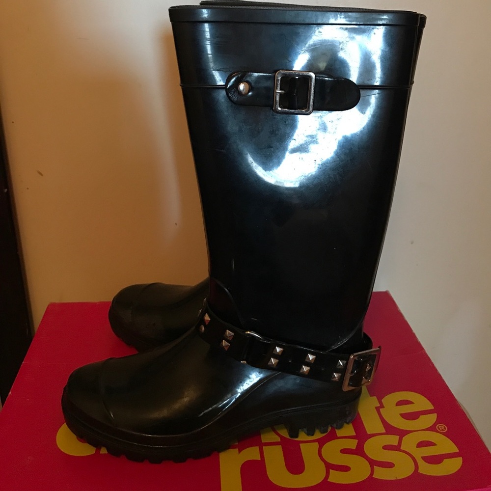 Black studded rain boots