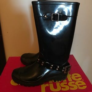 Black studded rain boots