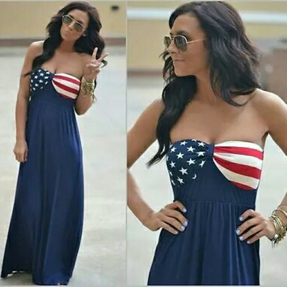 Women's USA Patriotic 4th of July Maxi Dress