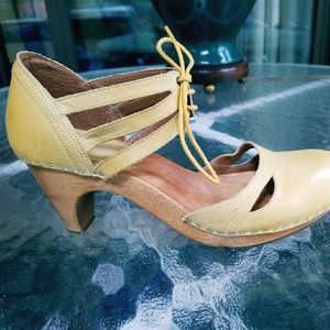 Anthropologie Lucky Penny Leather Wooden Heels