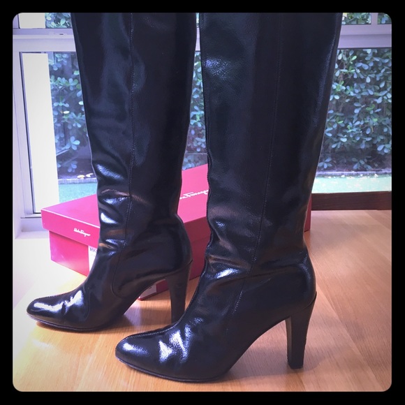 Salvatore Ferragamo Rosaria Patent Leather Boots - Picture 1 of 8