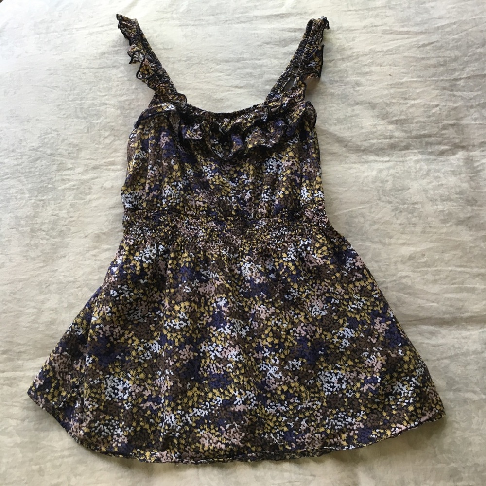 Anthropologie Eloise XS Floral Ruffle Lunner Tank