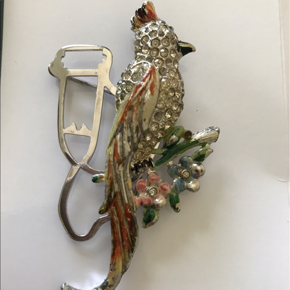 1930s Signed Vintage Antique Cockatoo Bird Brooch