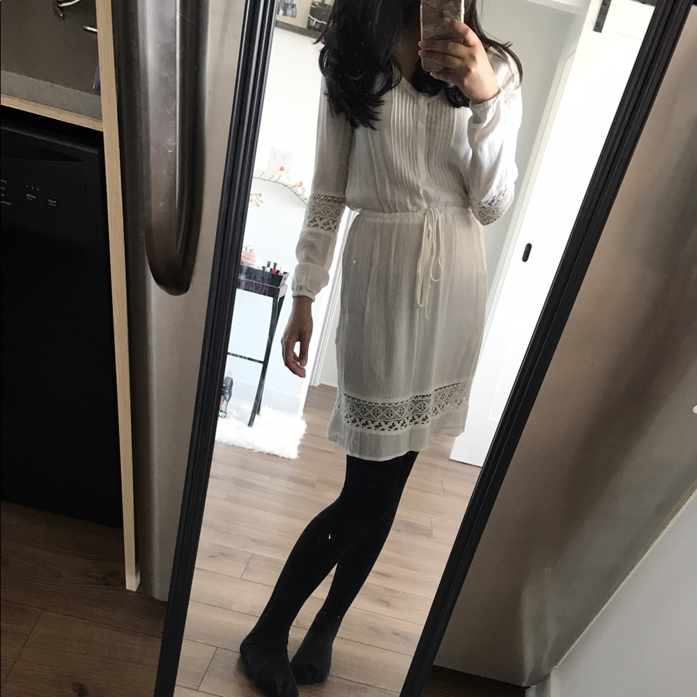 White, light, lace long-sleeved midi dress, H&M