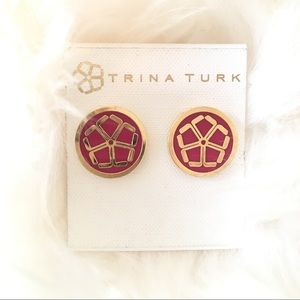 NEW Trina Turk Floret Button Earrings - Red