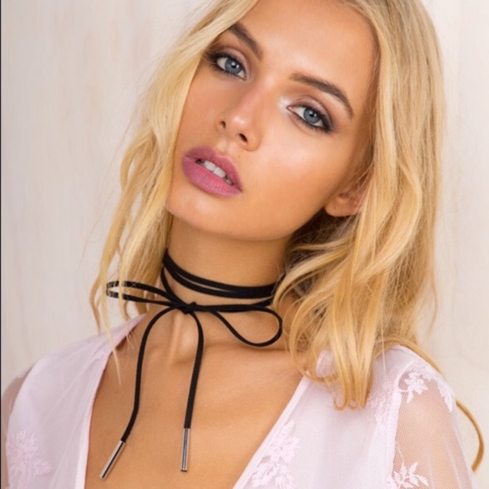 "Britney" Boho Long Black Vegan Suede Choker - Picture 6 of 8