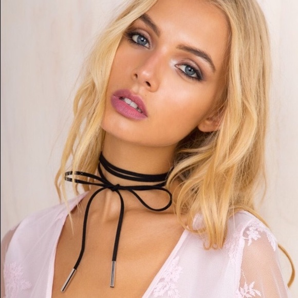 "Britney" Boho Long Black Vegan Suede Choker - Picture 6 of 8