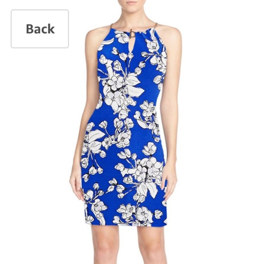 ivanka Trump Summer Blue Floral Dress w Chain