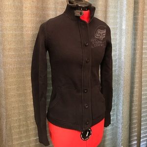 Fox Black & Grey Button Zip Up Jacket Sweater