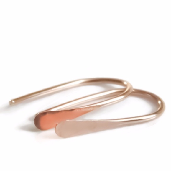 Hammered U Shaped Open Threader Hoop Earrings 925 Sterling Silver Gold or Rose - Picture 3 of 6