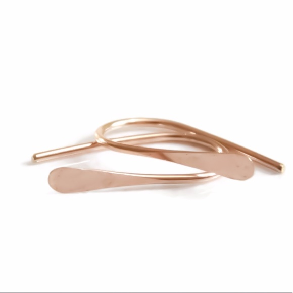 Hammered U Shaped Open Threader Hoop Earrings 925 Sterling Silver Gold or Rose - Picture 2 of 6