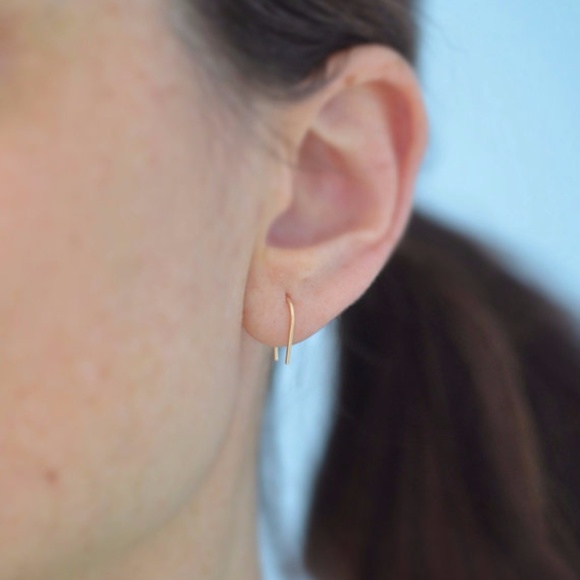 Hammered U Shaped Open Threader Hoop Earrings 925 Sterling Silver Gold or Rose - Picture 4 of 6