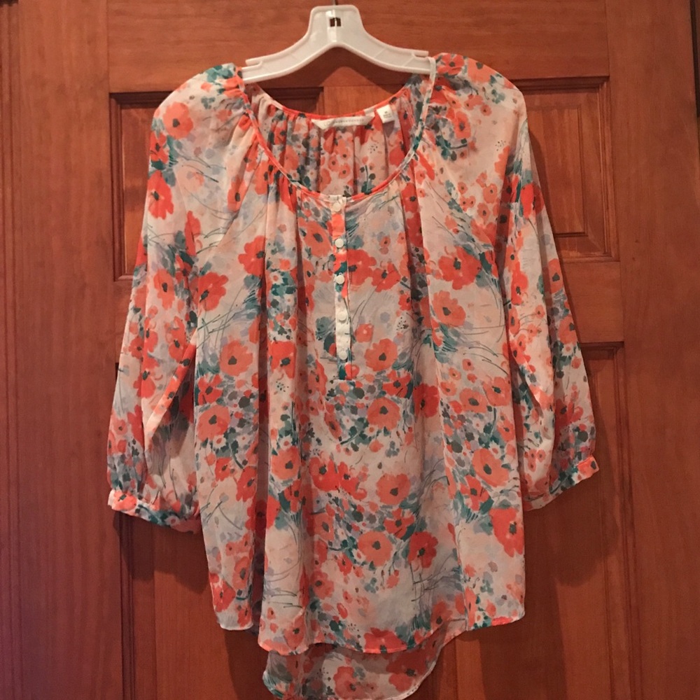 Orange floral print blouse