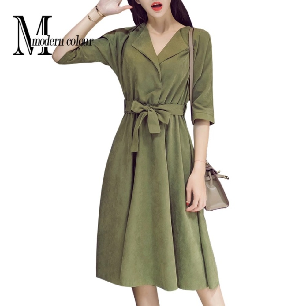 Green suede spring dress with belt!