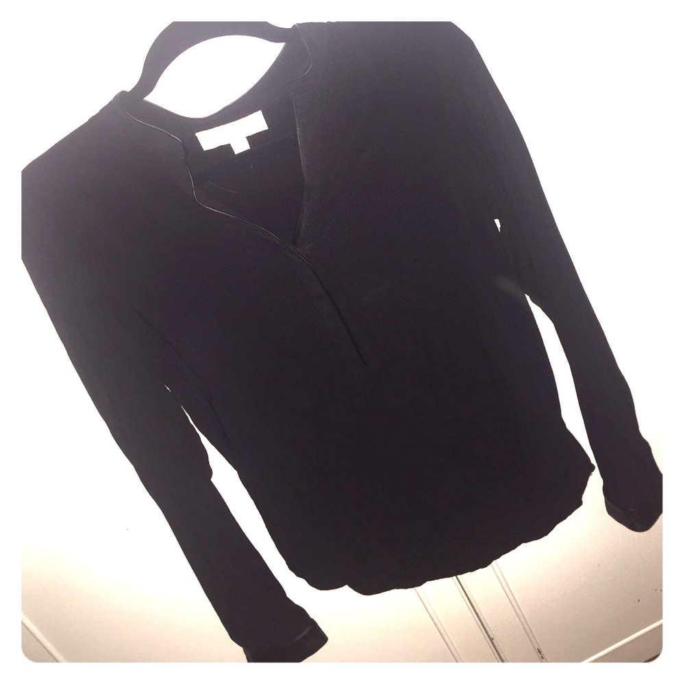 Black Long Sleeve with Pleather Trim