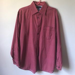 L/S Maroon/print button-down w/ pocket