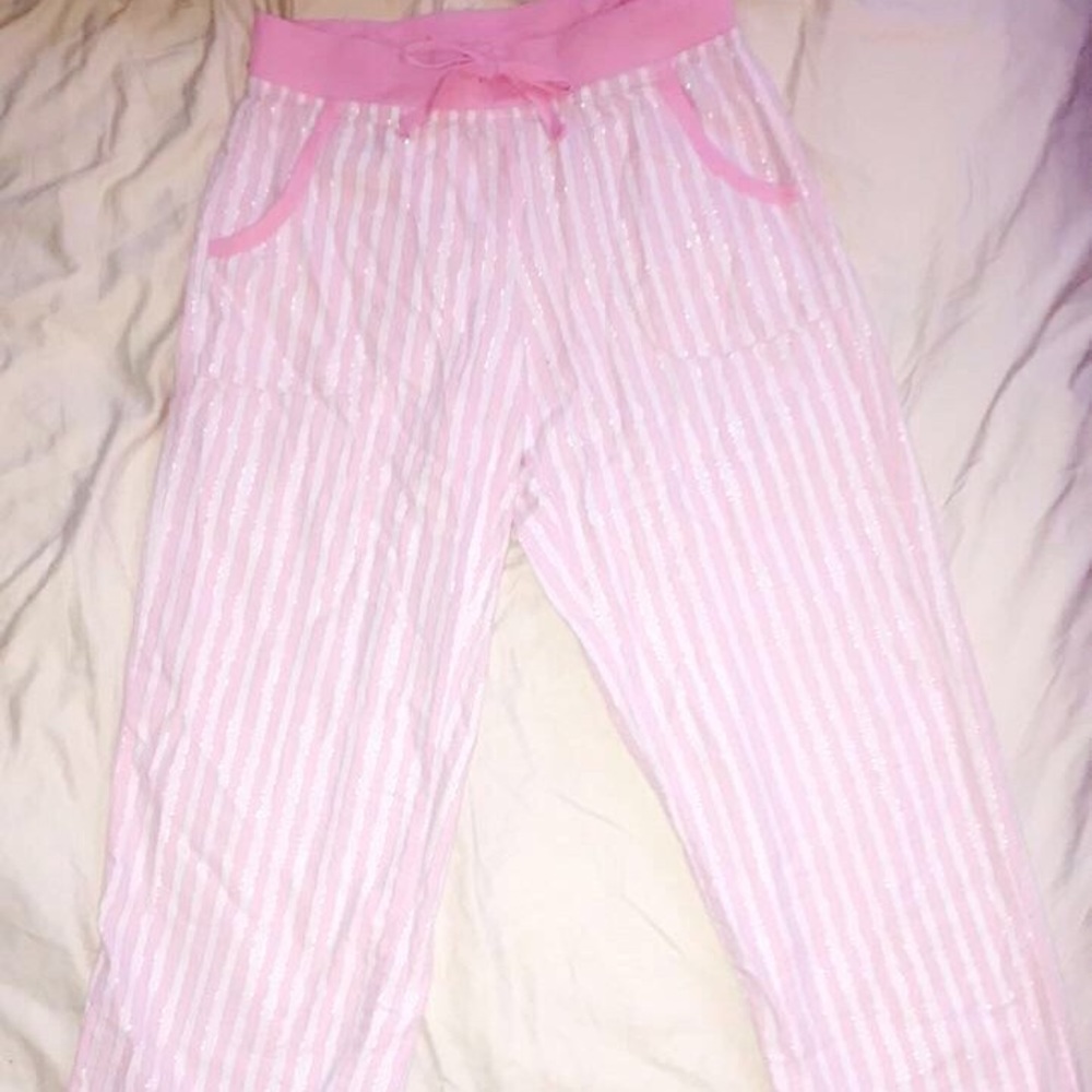 Victoria secret pink white sliver striped pajamas