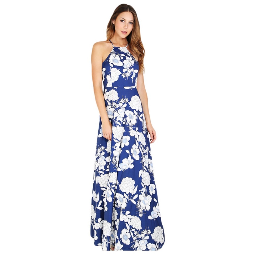💜 ‼️ PRICE FIRM LAST CALL
Blue & White Tropical Flower Maxi Halter Dress - Picture 2 of 6