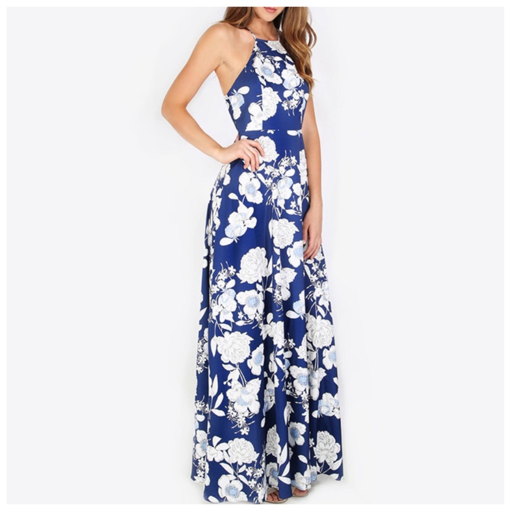 💜 ‼️ PRICE FIRM LAST CALL
Blue & White Tropical Flower Maxi Halter Dress - Picture 4 of 6