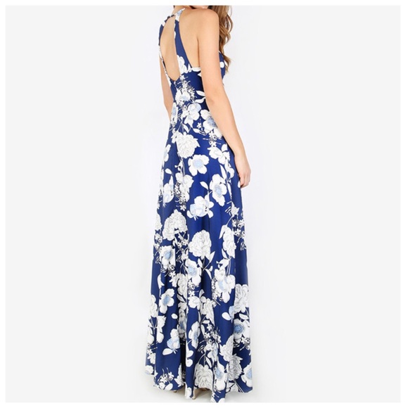 💜 ‼️ PRICE FIRM LAST CALL 
Blue & White Tropical Flower Maxi Halter Dress - Picture 3 of 6