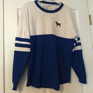 VS Pink Royal Blue Varsity Crewneck popover