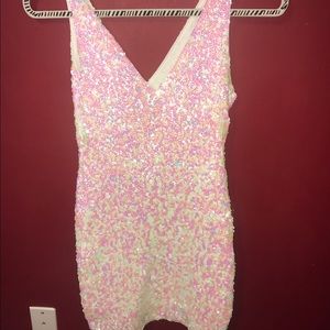 Pink and white sequin dress