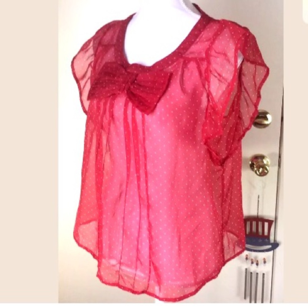 Lipsy London Sheer Red Polka Dots Blouse Size 6