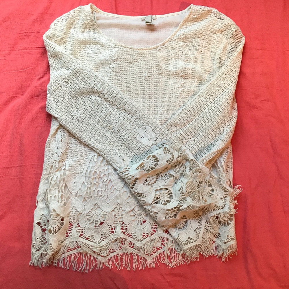 white crochet sweater