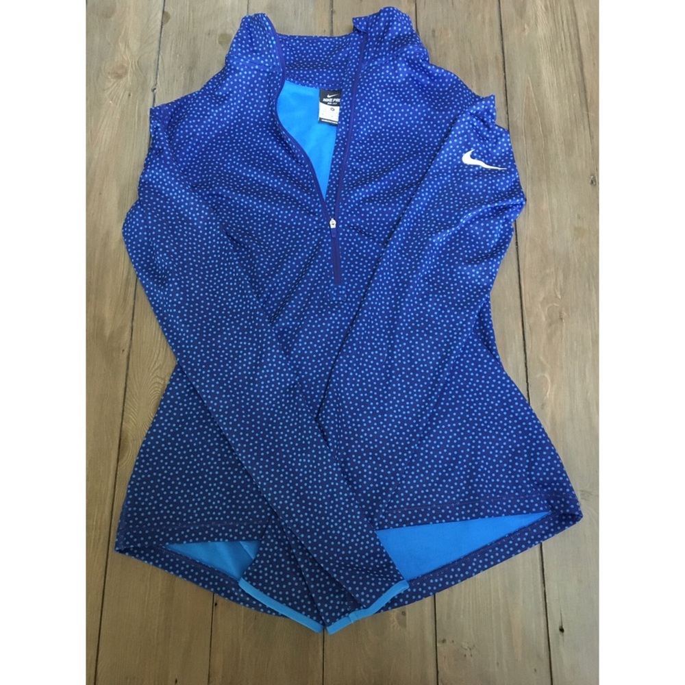 Nike Pro Dri Fit Hyper Warm Blue Dot Half Zip NWOT