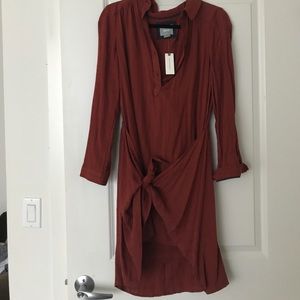 Burnt orange anthropology dress with tie in front
