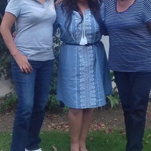 Embroider chambray shift dress