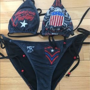 Affliction swimsuit top Large bottoms M new