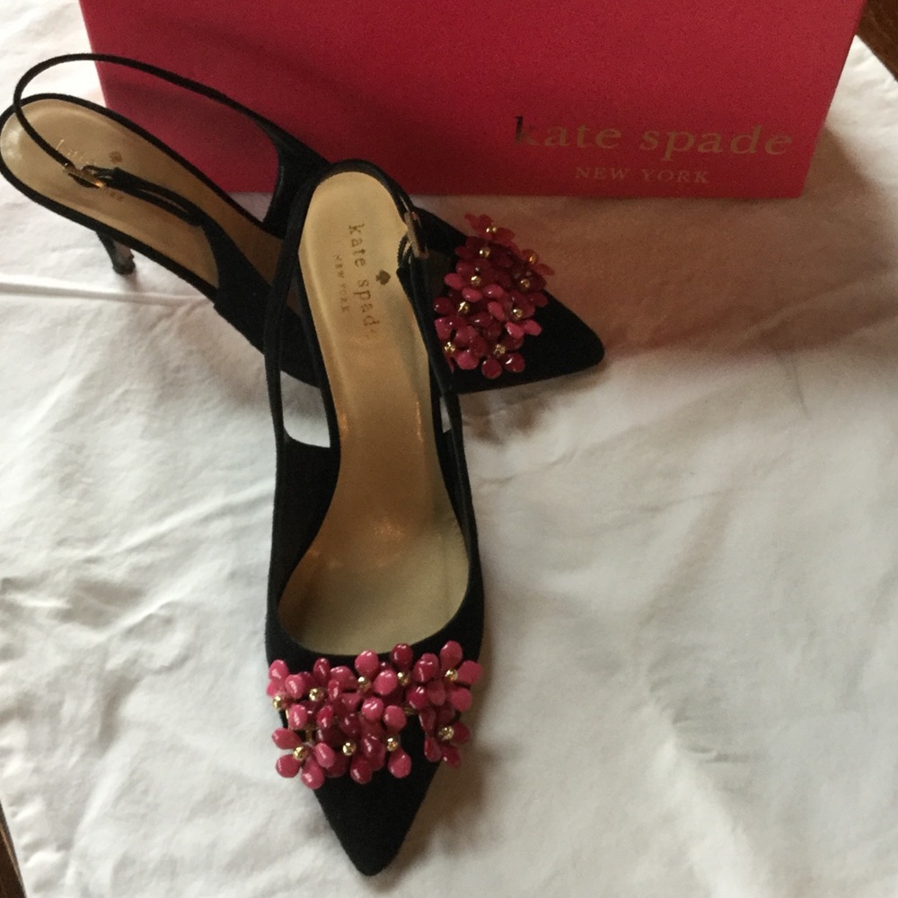 Black suede Kate Spade Slingback Heels