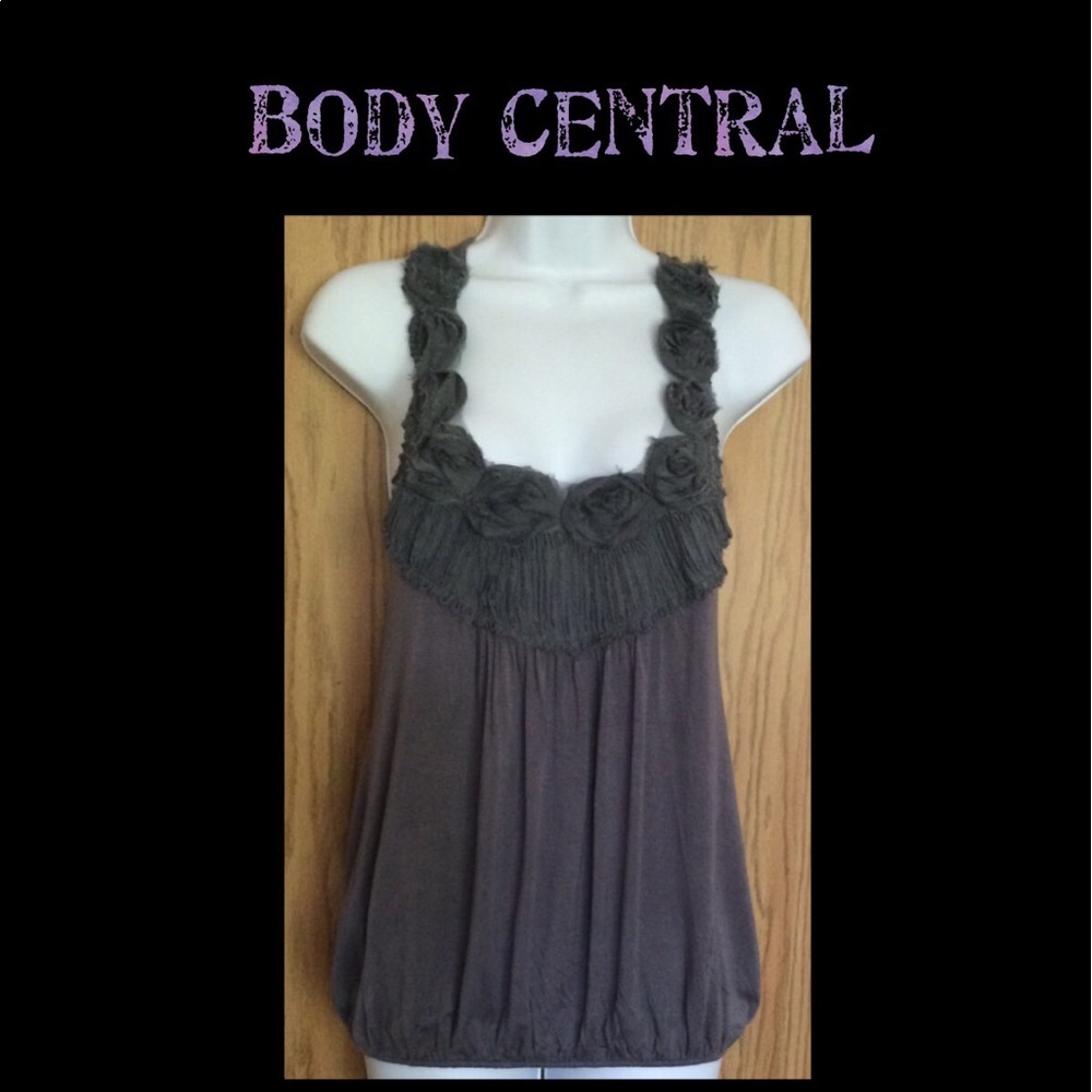 Body Central Lavender/Grey Floral Embellished Tank