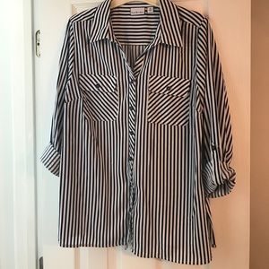 Kim Rogers Navy/White striped utility blouse - M
