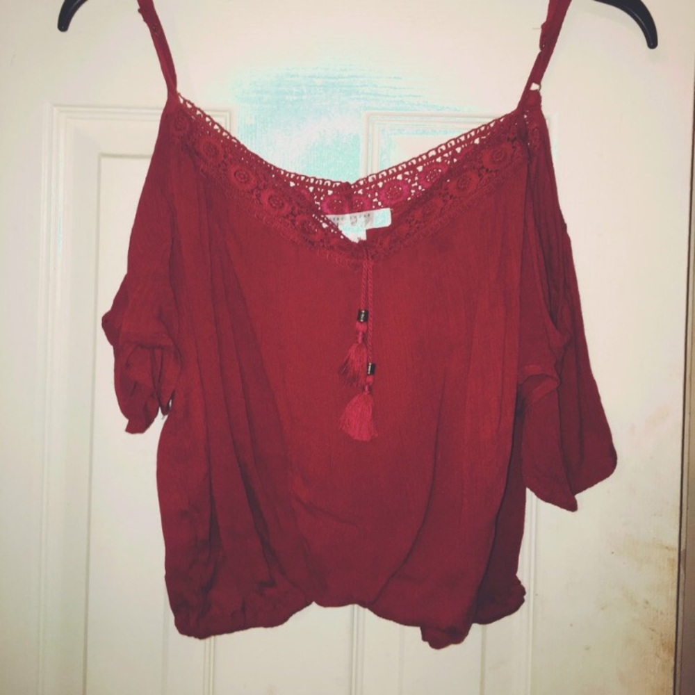 Off the shoulder red blouse